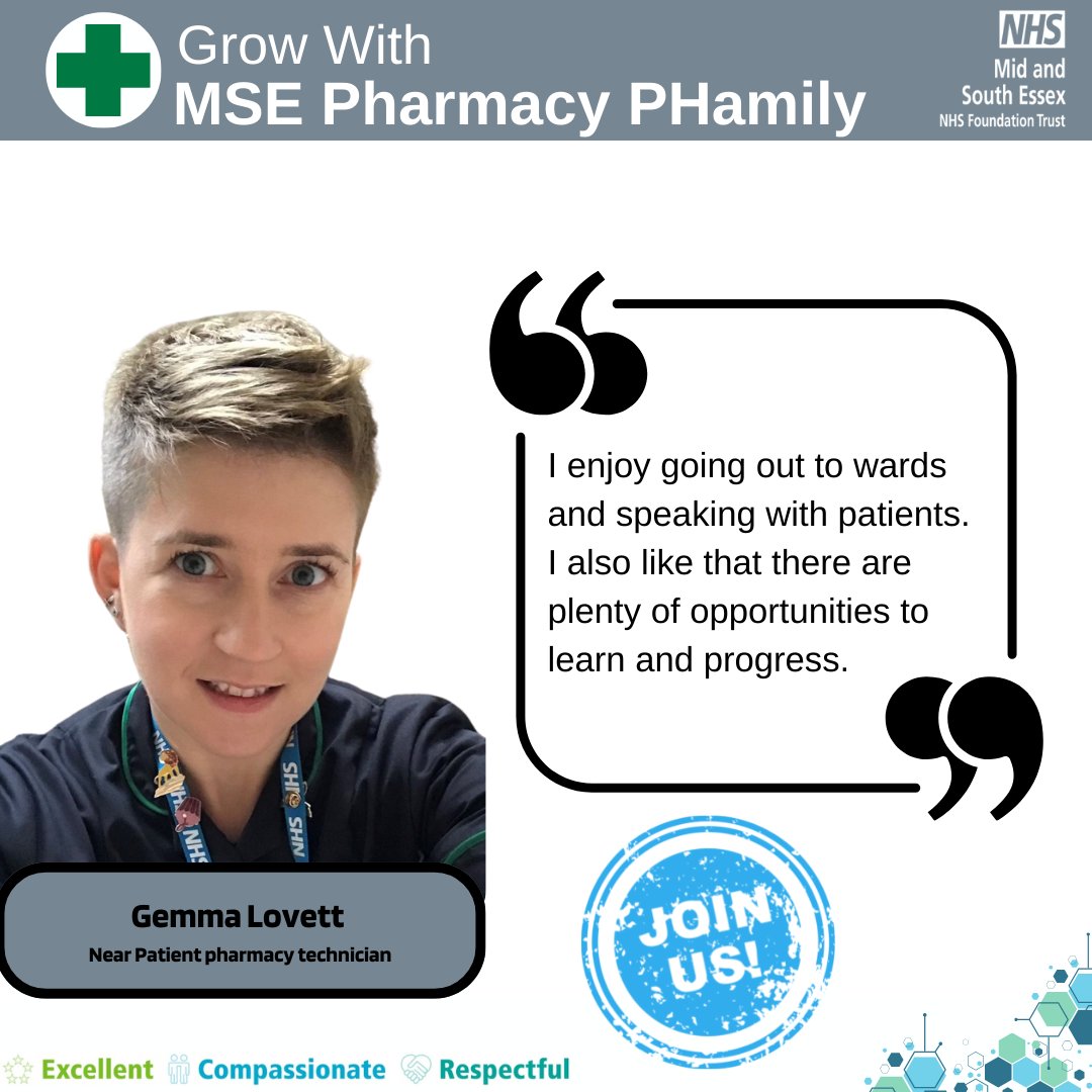 JoinMSEHospital's tweet photo. At MSE pharmacy we help you to grow in your career. 

To conclude this week’s campaign we would like to share what Gemma feels about her job @MSEHospitals.

For more staff stories and  vacancies check the link below.

https://t.co/4TJwKi34hG

#pharmacists #pharmacy https://t.co/EwXFtnPhg9