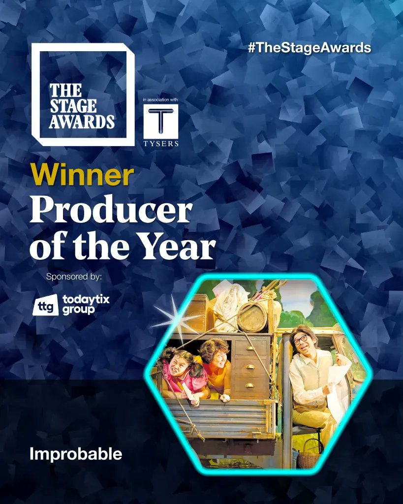 Congratulations to @improbable1
 
Winner of Producer of the Year, sponsored by @TodayTixUK Group, at #TheStageAwards in association with @TysersEnt
