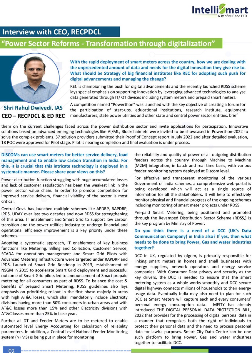 Intelli_Smart's tweet photo. If you are unaware of how #RDSS prioritizes states for the deployment of #smartprepaidmetering, the #interview segment of K-Xchange with Shri @_Rahuld CEO, REC-PDCL &amp; ED, @RECLindia covers all you need to know. 

Read from here - https://t.co/qkVmJpDI3i

#IntelliSmart #KXchange https://t.co/gc7a3wgK1m