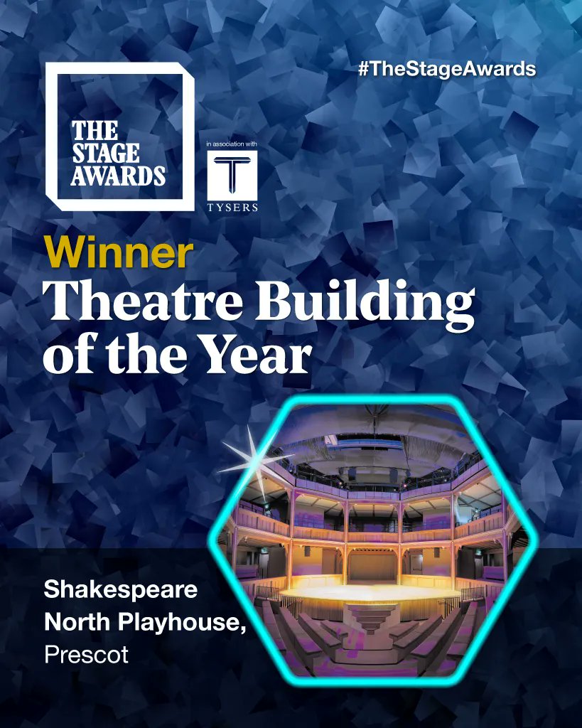 Congratulations to Shakespeare North Playhouse in Prescot!

Winner of Theatre Building of the Year at #TheStageAwards in association with @TysersEnt 

@ShakespeareNP