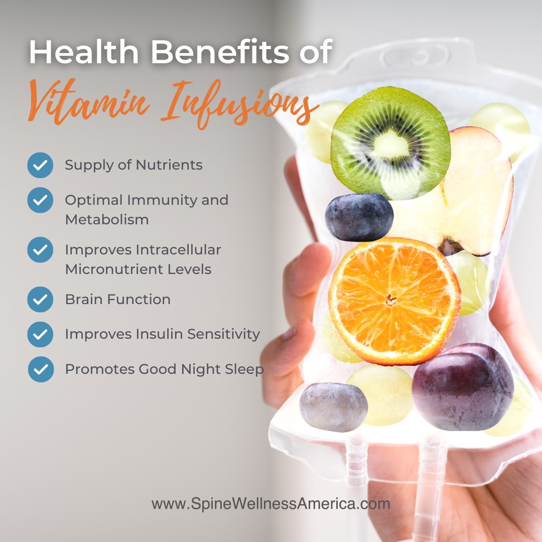 Vitamins are the nutrients our bodies need in order to maintain essential functions such as immunity and metabolism. Dare to go deeper and find out what your body needs.

spinewellnessamerica.com

#SouthFlorida #spinewellnessamerica #miami  #vitamintherapy #ivtherapy