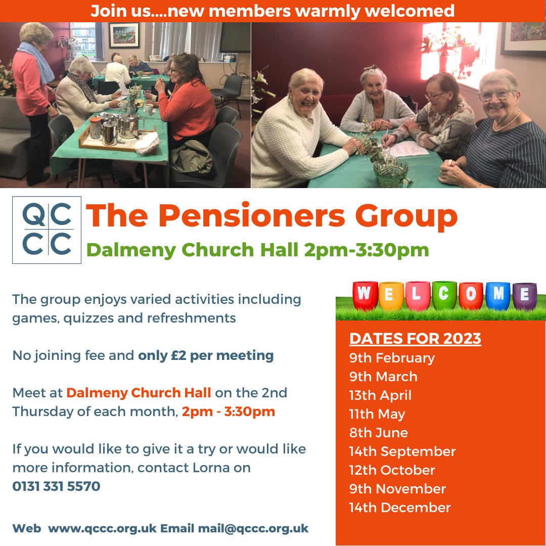 QueensferryCare's tweet image. ✨The Pensioner Group is BACK. Dalmeny Church Hall. 2pm-3:30pm Thursday 9th February 2023.

#endloneliness #endisolation #communityactivity #stayactive #queensferrycare #dalmenychurchhall #supportservice #queensferrycares