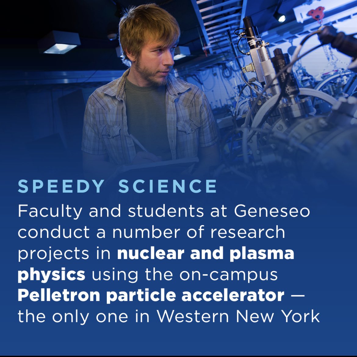 SUNY's tweet photo. Did you know @SUNYGeneseo has the only Pelletron particle accelerator in @promoteWNY? Faculty and students use the device to conduct several research projects in nuclear and plasma physics 🔬 https://t.co/t4pTAXVl5i