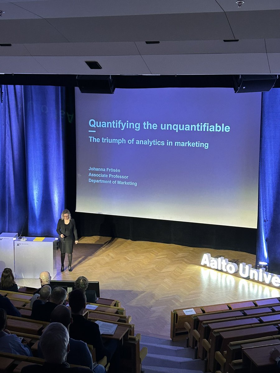 AaltoBIZ's tweet photo. Marketing analytics has become both more quantitative and more qualitative than ever, and these two approaches support each other, says Associate Professor of #marketing Johanna Frösén.
#installationtalks #aaltobiz https://t.co/NkOccMBKG9
