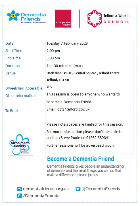 Dementia Friends sessions across Telford and Wrekin starting with CVS Hazledine House. Thank you so much Telford &amp; Wrekin CVS please visit to find out more about the great work they do: 
telfordandwrekincvs.org.uk
#dementiafriends <a href="/DementiaFriends/">Dementia Friends</a>