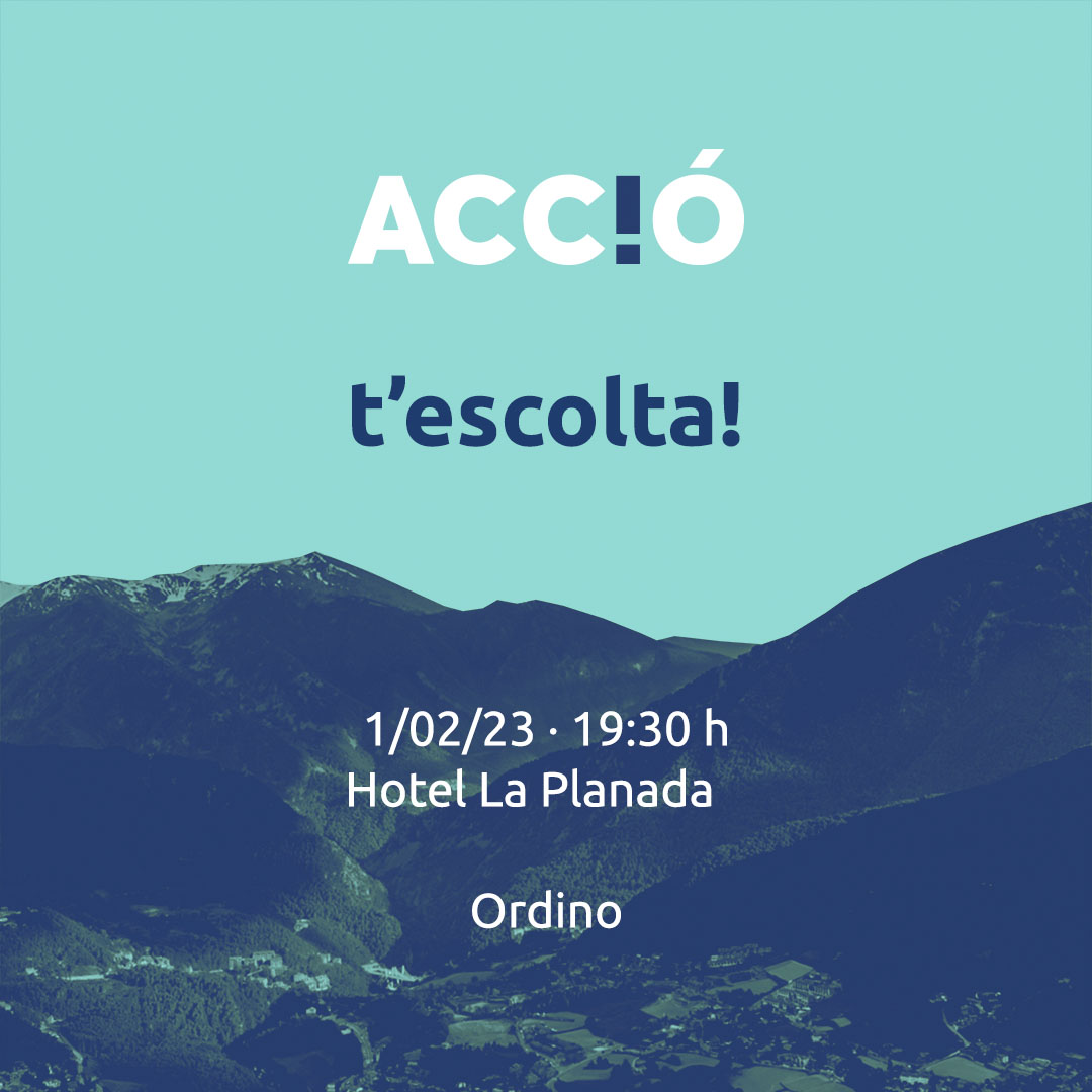 ☝️ Recordeu, dimecres us esperem a Ordino!

⌚️ Estarem a l'Hotel La Planada, a partir de les 19.30 h, per escoltar totes les vostres propostes per al futur d'Andorra.

#SomAcció