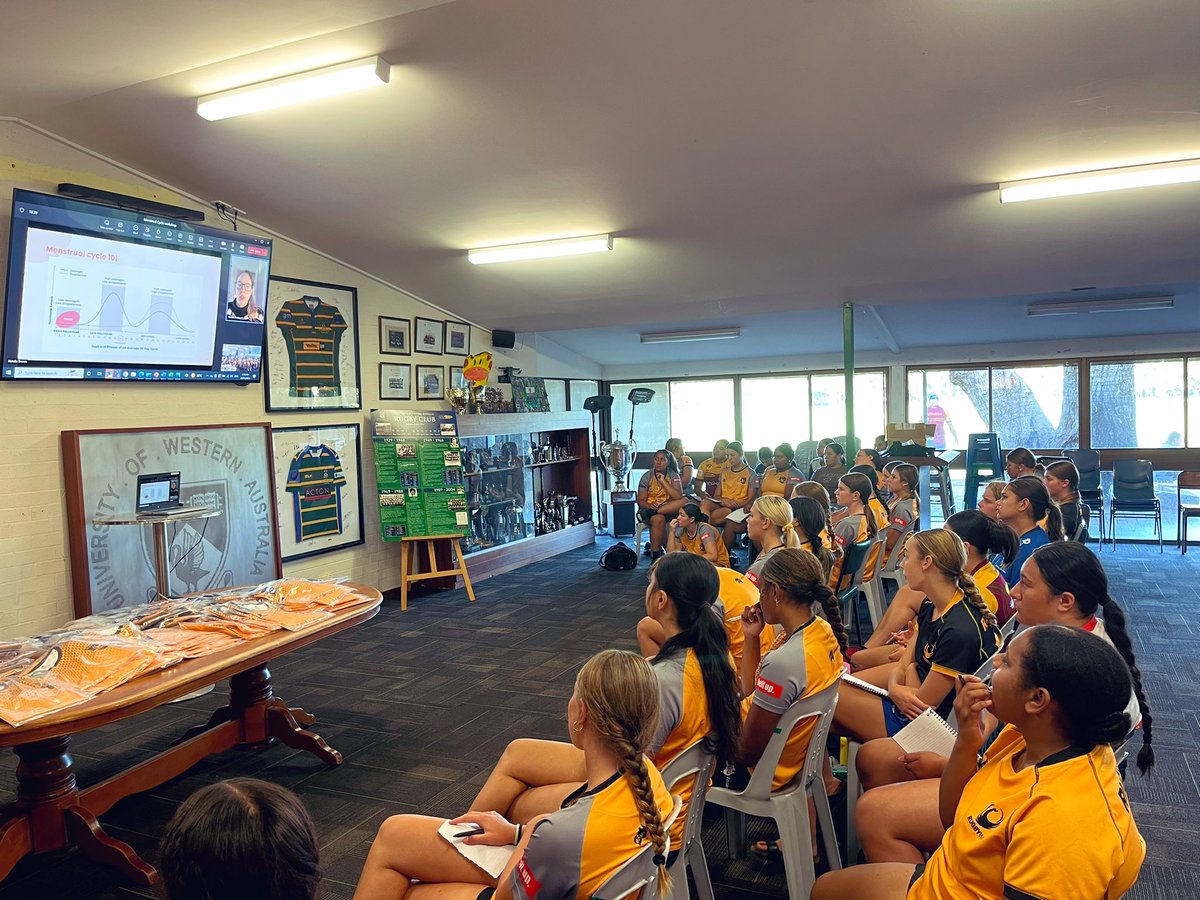 gemmawru's tweet photo. What a brilliant evening for the RugbyWA Girls Academy. Huge thank you to Dr @Natalie_107 for the virtual workshop on the menstrual cycle 🩸

We also got the chance to model the new training kit 🤩 @FortescueNews https://t.co/ypYGgoHAnb