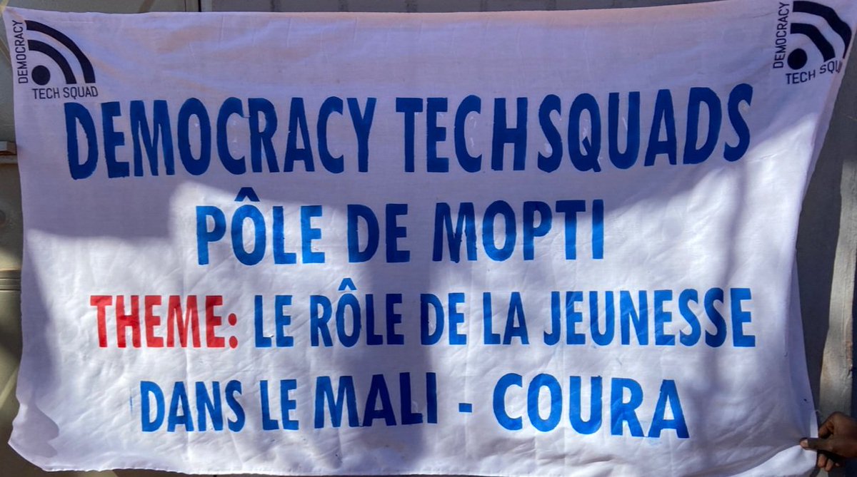 Le Réseau Democracy tech squads à  travers le pôle de Mopti organise une conférence débat sur le rôle de la jeunesse dans le Mali Coura, le 30 janvier 2023 à  Mopti  à 16h. 
@DemocracyTechSquad c'est faire vivre la démocratie à travers les nouvelles technologies 
<a href="/tuwindi/">Tuwindi Foundation</a>