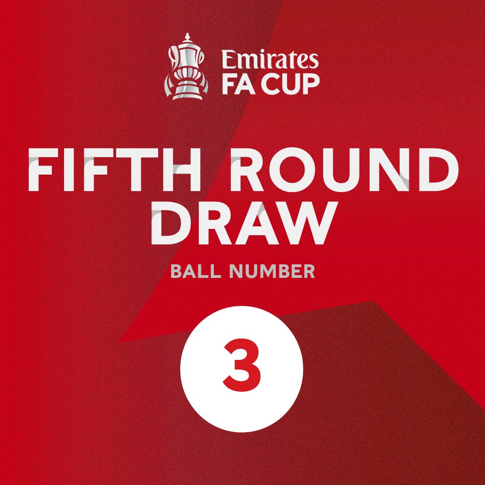 Wrexham_AFC's tweet photo. Tonight's #EmiratesFACup Fifth Round draw will be broadcast on BBC One's The One Show from 7pm

Wrexham/Sheffield United will be ball number 3️⃣

🔴⚪ #WxmAFC https://t.co/742Ih8wVmZ
