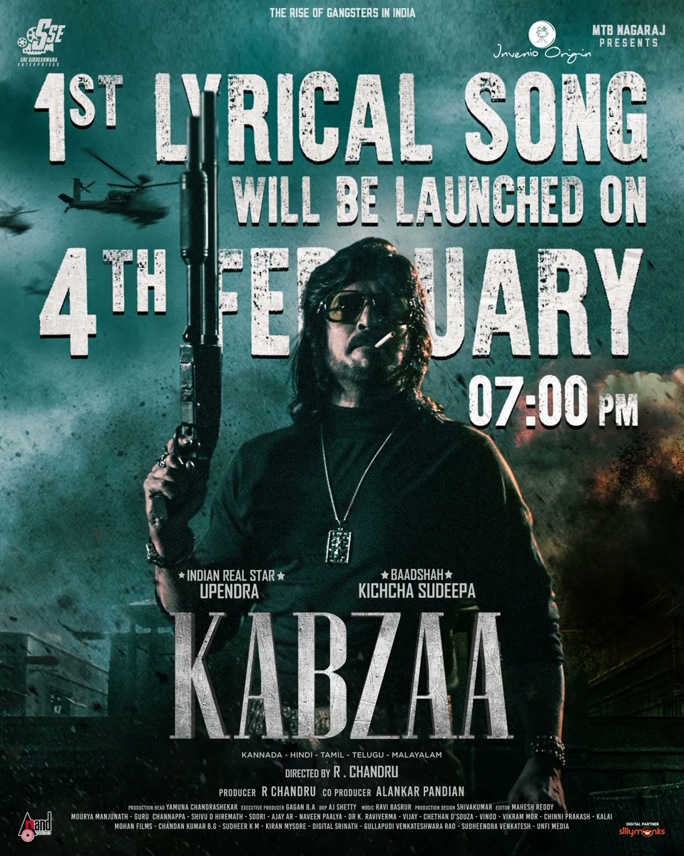 KabzaaM's tweet image. Here is the biggest announcement all have been waiting for #Kabzaa first lyrical video &amp;amp; A Grand event to be held at Hyderabad On #Feb4th  7PM...   

@nimmaupendra @KicchaSudeep @shriya1109 @anandpandit63 @apmpictures @Alankar_Pandian @RaviBasrur @shivakumarart @aanandaaudio