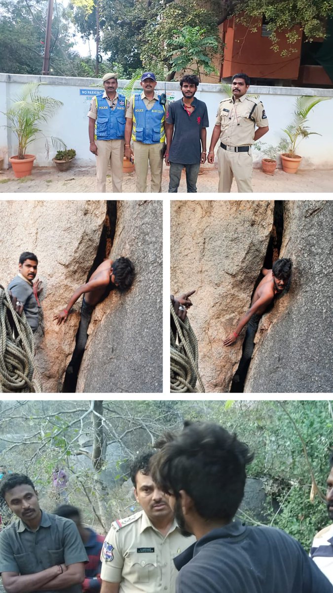 Rescued the person who got stuck between two hills in the limits of Trimulgherry Police Station,  Our patrol car officers : Sri Ramabu, L Raju along with other staff rescued the person &amp; has given the First Aid  treatment and handed over to their family members.