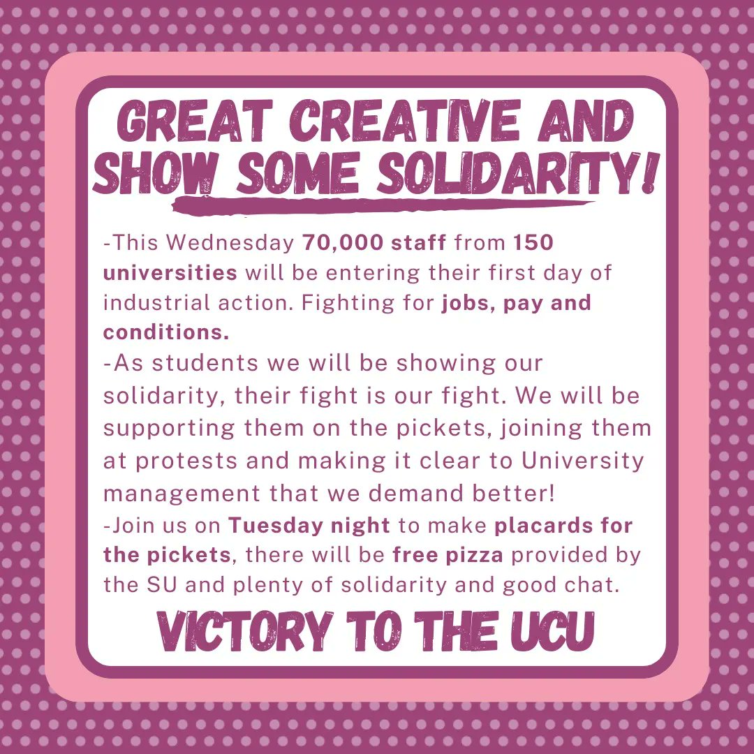 DUStudent4Staff's tweet photo. Join us on Tuesday night to make placards for the pickets, there will be free pizza provided by the SU and plenty of solidarity and good chat!
https://t.co/joBodDG1kh https://t.co/vP5kX4iBpR