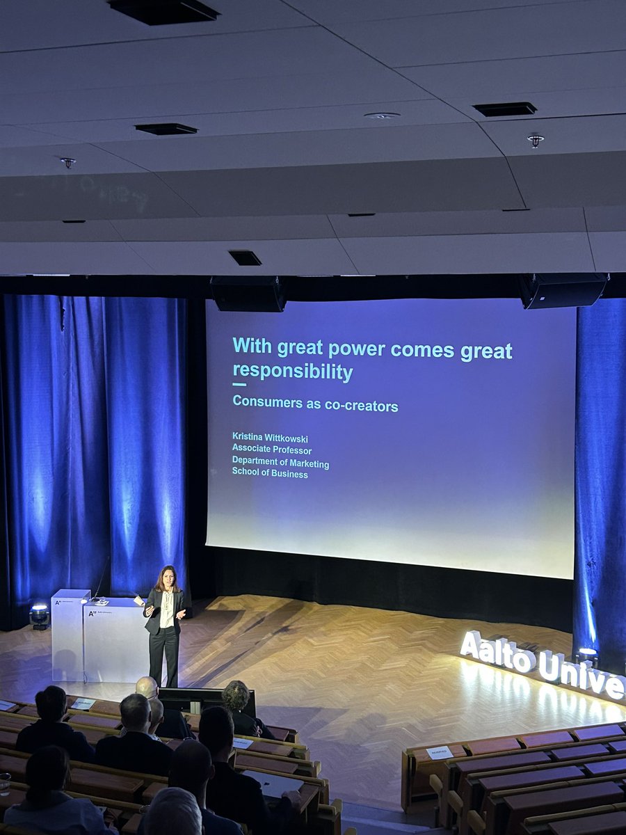 AaltoBIZ's tweet photo. Internet and technology have given power to consumers who have become co-creators, says Associate Professor of #marketing Kristina Wittkovski.
Moreover, sharing platforms done right can contribute to #sustainability.
#installationtalks #aaltobiz https://t.co/oxCQ5e8qqp