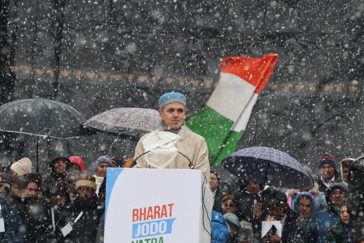 OmarAbdullah's tweet photo. At the concluding function of the @bharatjodo yatra today https://t.co/BfcLm3JpRu