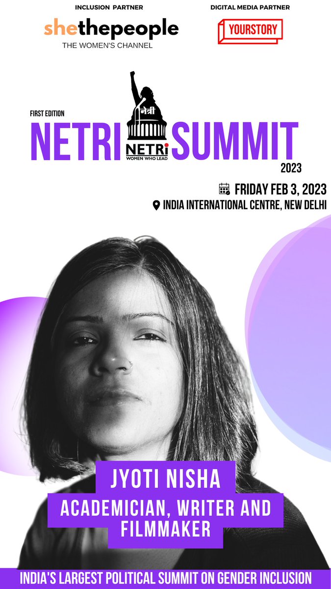 NetriFoundation's tweet photo. Excited to announce @jyotinisha as our speaker at #Netrisummit2023 discussing Barriers and Opportunities in Political Representation: Breaking the Glass Ceiling.
.
Join us on Feb 3rd in Delhi as we uncover what's holding others back!
.
Register now: https://t.co/XvbMenzVd9 https://t.co/EHdGPwgTzf