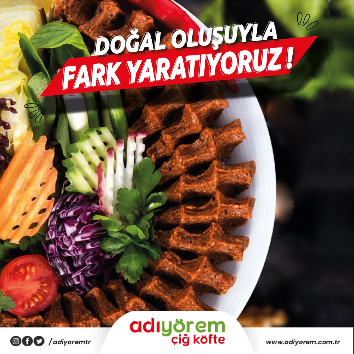 Doğallığıyla fark yaratan, içi keyif dolu bu lezzeti sizlere sunuyoruz  🤩😋🛵

#adıyöremçiğköfte
#dayanılmazlezzet
#doğallezzet
#paketservis
#çiğköfte
#türkiye