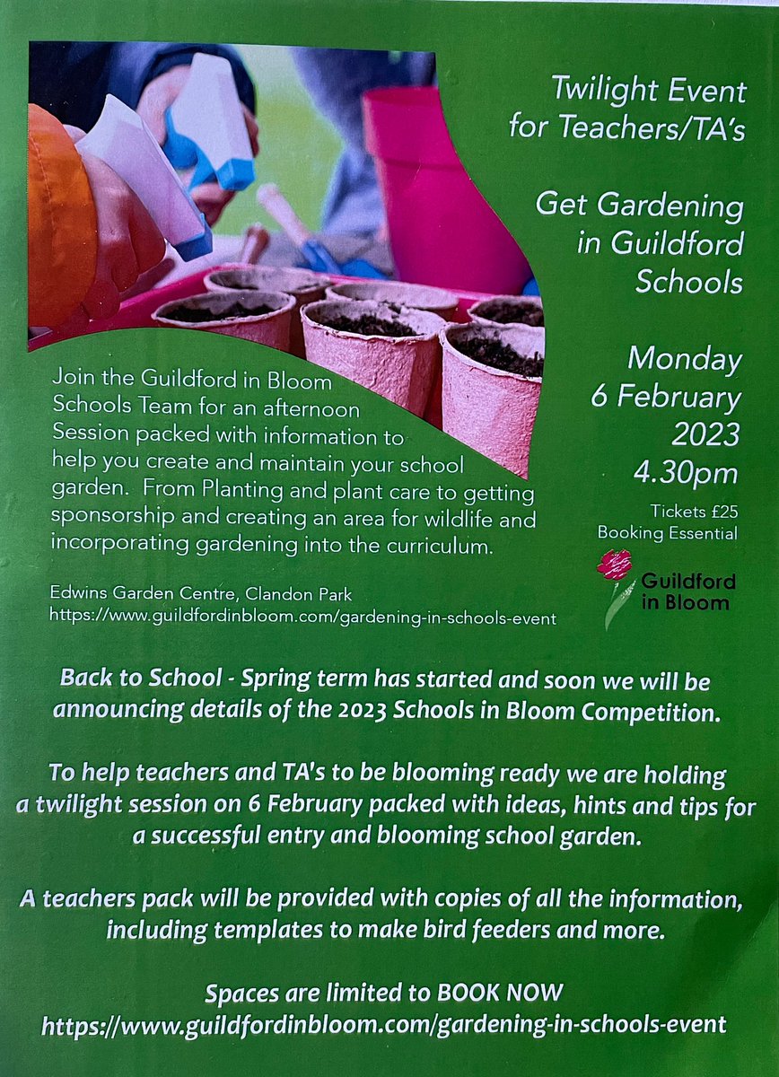 CllrAGoodwin's tweet photo. Do encourage your local schools across Guildford Borough to ‘Get Gardening’ and become part of the @GuildfordnBloom’s School team #twilightsession https://t.co/ZMTdWDHDWl