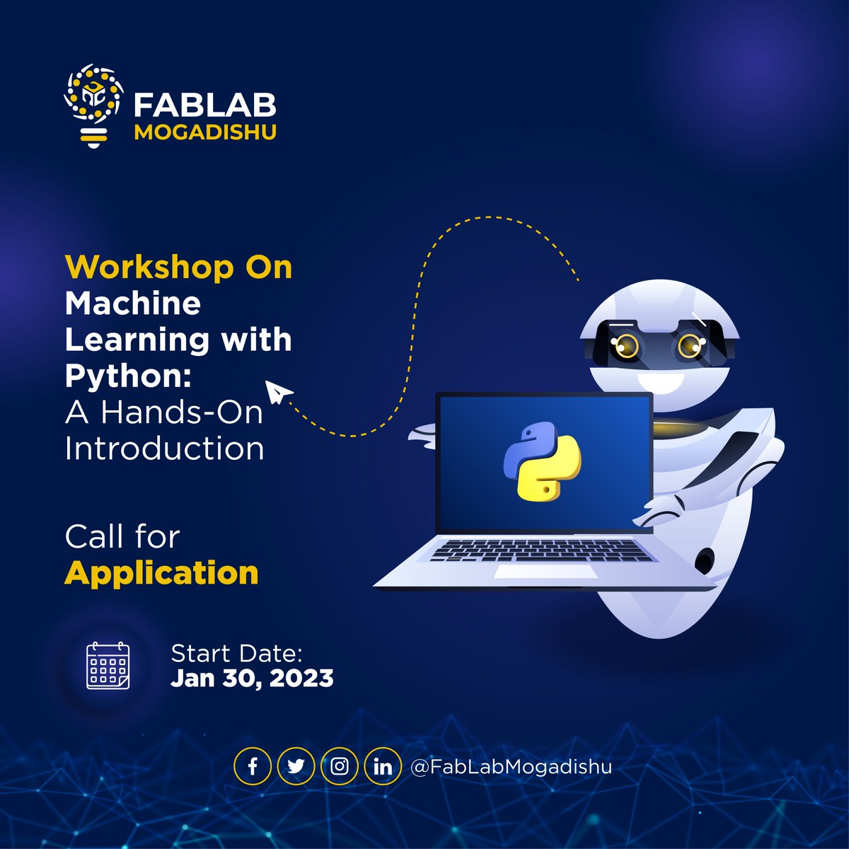 SIMADiLab's tweet image. Announcement: @FabLabMogadishu is hosting a workshop on Machine Learning with Python: A Hands-On Introduction. More information and application form here: ilab.simad.edu.so/blog/workshop-… #iLabDiaries #iLabImpact