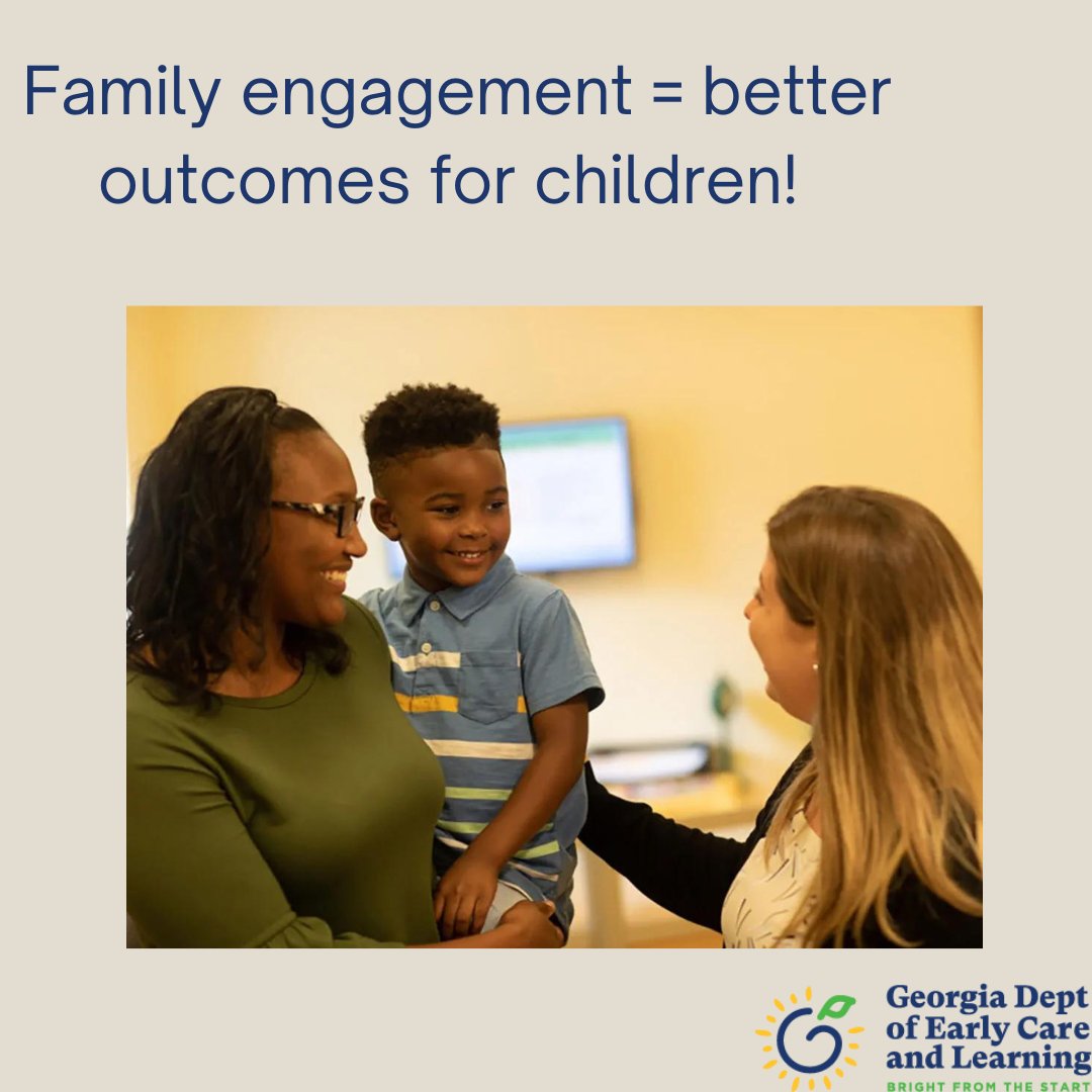 GADeptEarlyCare's tweet photo. Family Engagement Friday: When families are engaged in their child’s learning, it helps improve outcomes for the child, the program &amp; family! Learn strategies for increasing family engagement on OLLI at https://t.co/u1oxLhl8TC https://t.co/16VCjaVD0D