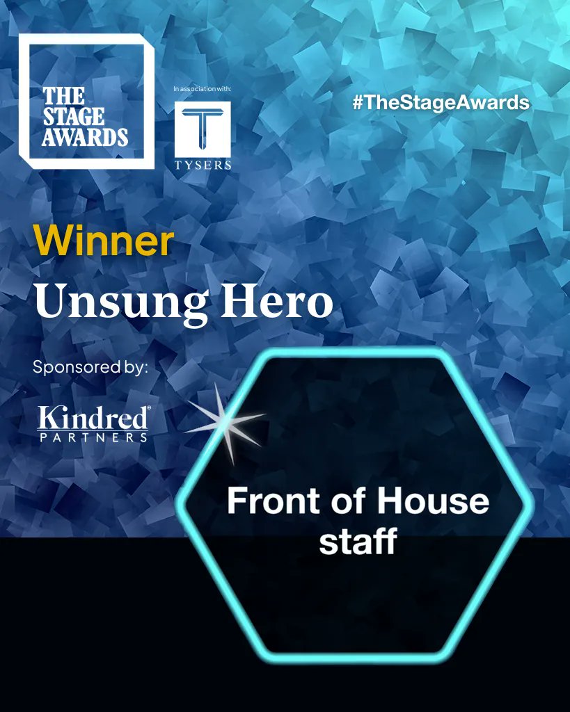 Congratulations to all the Front of House staff!

Winners of the Unsung Hero award, sponsored by @KindredTogether at #TheStageAwards in association with @TysersEnt