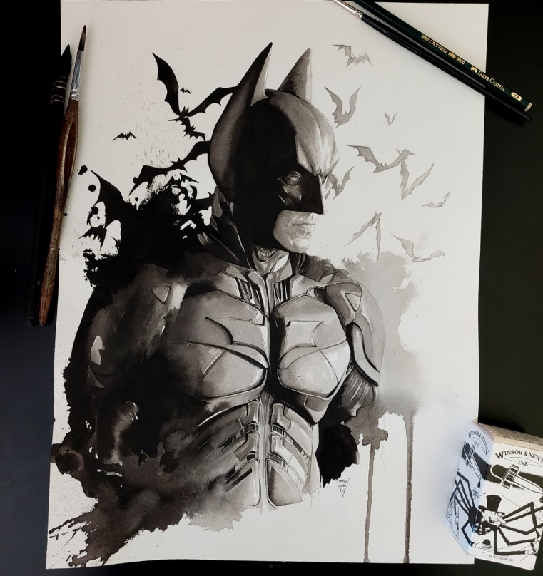 VarlaLuna's tweet photo. Batman from @TheBatman 
Ink on 100% cotton paper

https://t.co/T8WGlhXXIs

#Batman  #TheDarkKnight  #ink #inkdrawing  #illustrationart  #twitchgirls  #twitchart #twitchitalia #twitchtv  #watercolorpainting  #painting  #arte  #artontwitter  #fanart https://t.co/O0FnhODAvj