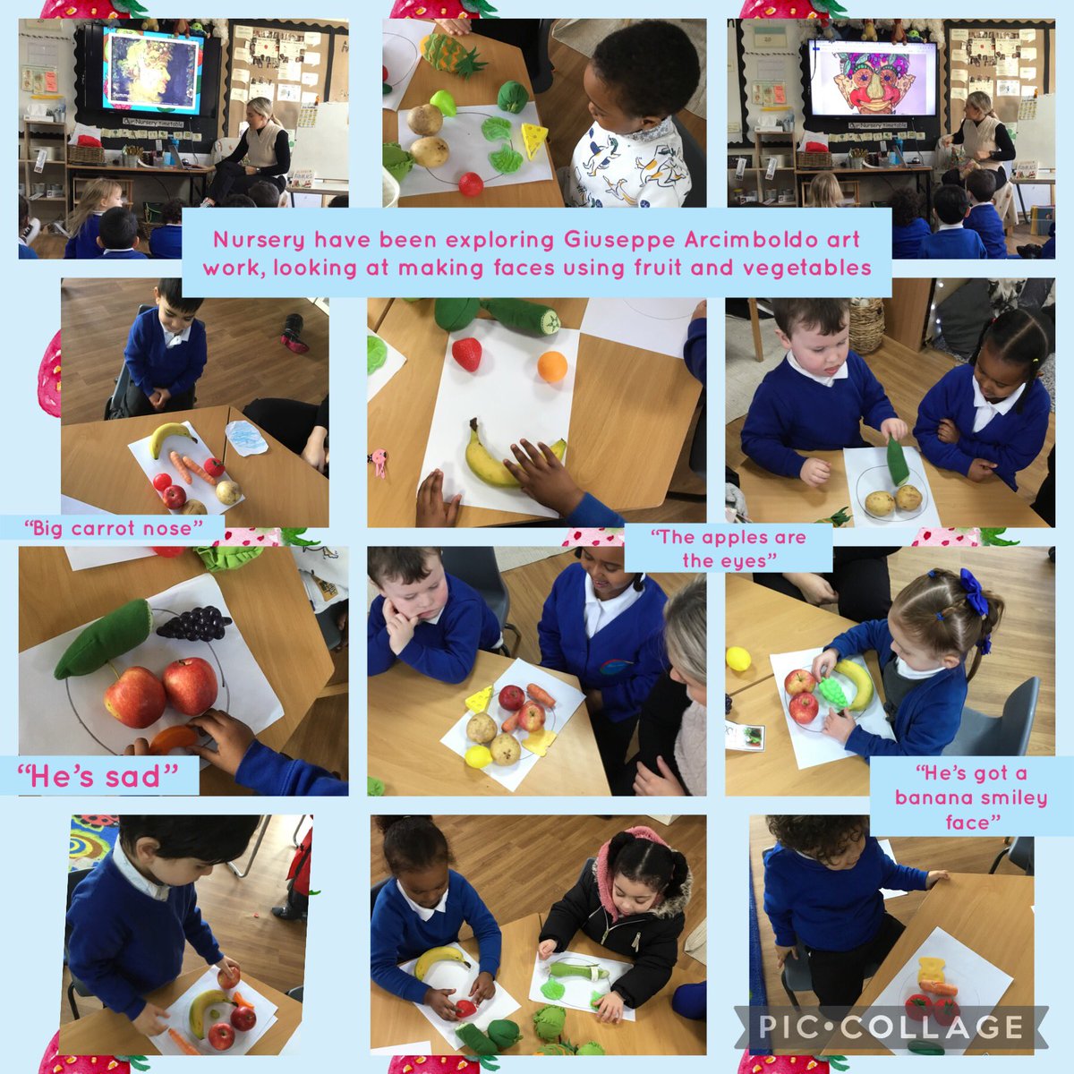 NurserySilas's tweet photo. Nursery have been looking at the art work of Giuseppe Arcimboldo, using fruit and vegetables to create faces ππ₯¦π«π #fruitfaces #artwork @stsilasschool @RainbowEduMAT https://t.co/MCp4bDpG76