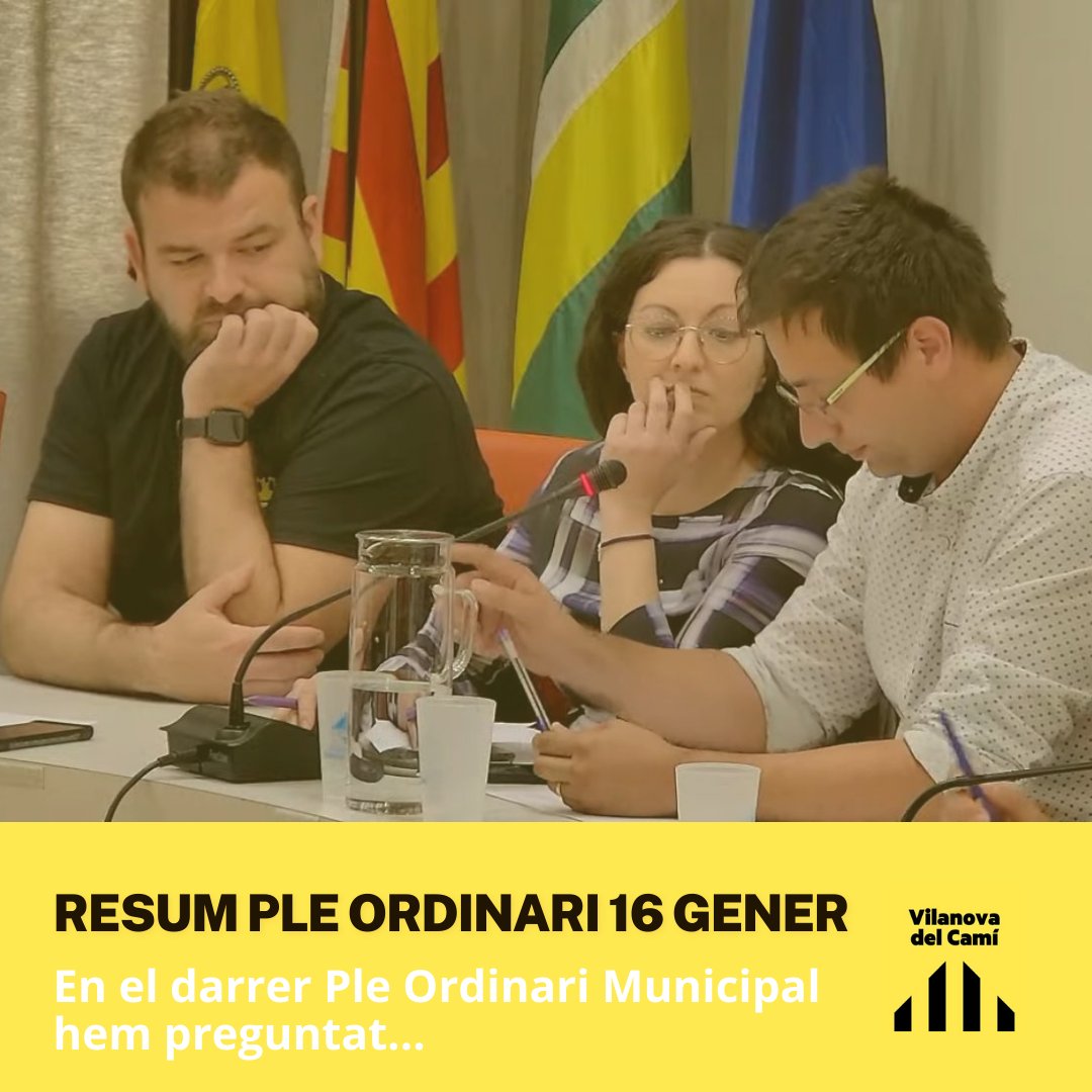 ERC_Vilanova's tweet photo. Resum del Ple Ordinari Municipal del 16 de gener.

👆Aquestes són les preguntes i els temes que vam tractar.

#ERCVilanovadelCamí #ERC #VilanovadelCamí #PleOrdinari @ercanoia https://t.co/MuvGtDjOSi