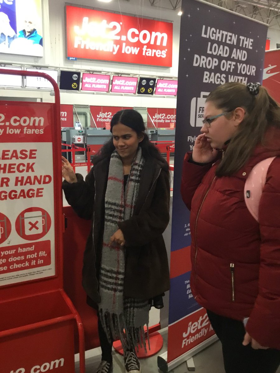 Learners discussed how to stay safe in airport & had a look online 4 destinations they like 2 travel 2 . At airport, learners weighed 🧳, checking the restrictions & navigated their way through ✈️. KH & BS asked questions to the staff members. We also took the AIr Rail to the NEC