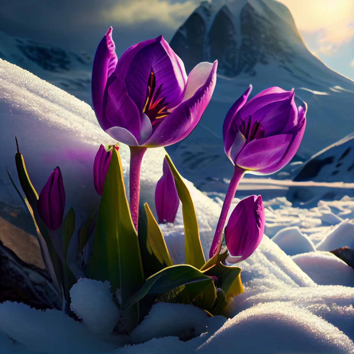 ❤️🤣 Bringing a pop of color to a winter wonderland 💜🌷❄️ Check out these stunning purple #tulips in the snow with a mountain backdrop and sunbeam shining through. #PurpleTulips #SnowyScenery  #MountainView #Sunbeam

😎👉Watch videos for $0.00 with Prime:
amzn.to/3H3k7Yv