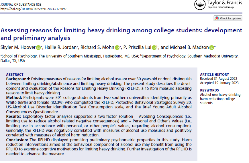 UsmBar's tweet photo. Publication alert! Hopefully this project helps to inform harm reduction among college students. Congrats @SkylerMHoover @hallierayjordan https://t.co/G30I9CvLJE