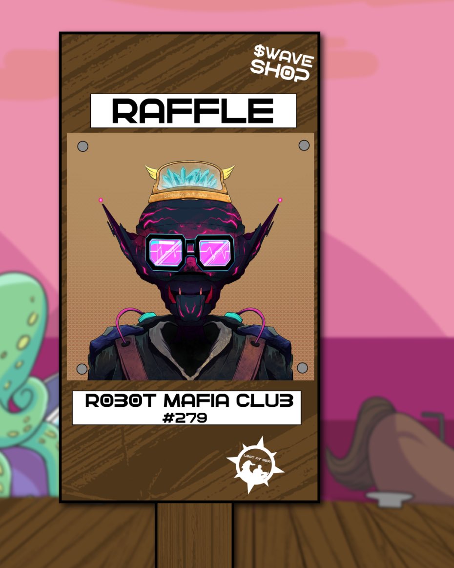 In collaboration with <a href="/mobstudios_/">Mob Studios</a> we're happy to raffle off this beauty 🤖 🌊

🎁  1x Robot Mafia Club (6 SOL FP) 
🎟️  100 $WAVE per ticket 
⏲️  7 Days

If you need more $WAVE, feel free to pick some more up here:
jup.ag/swap/USDC-WAVE

Enter here: 
👉  shop.stakeatsea.com