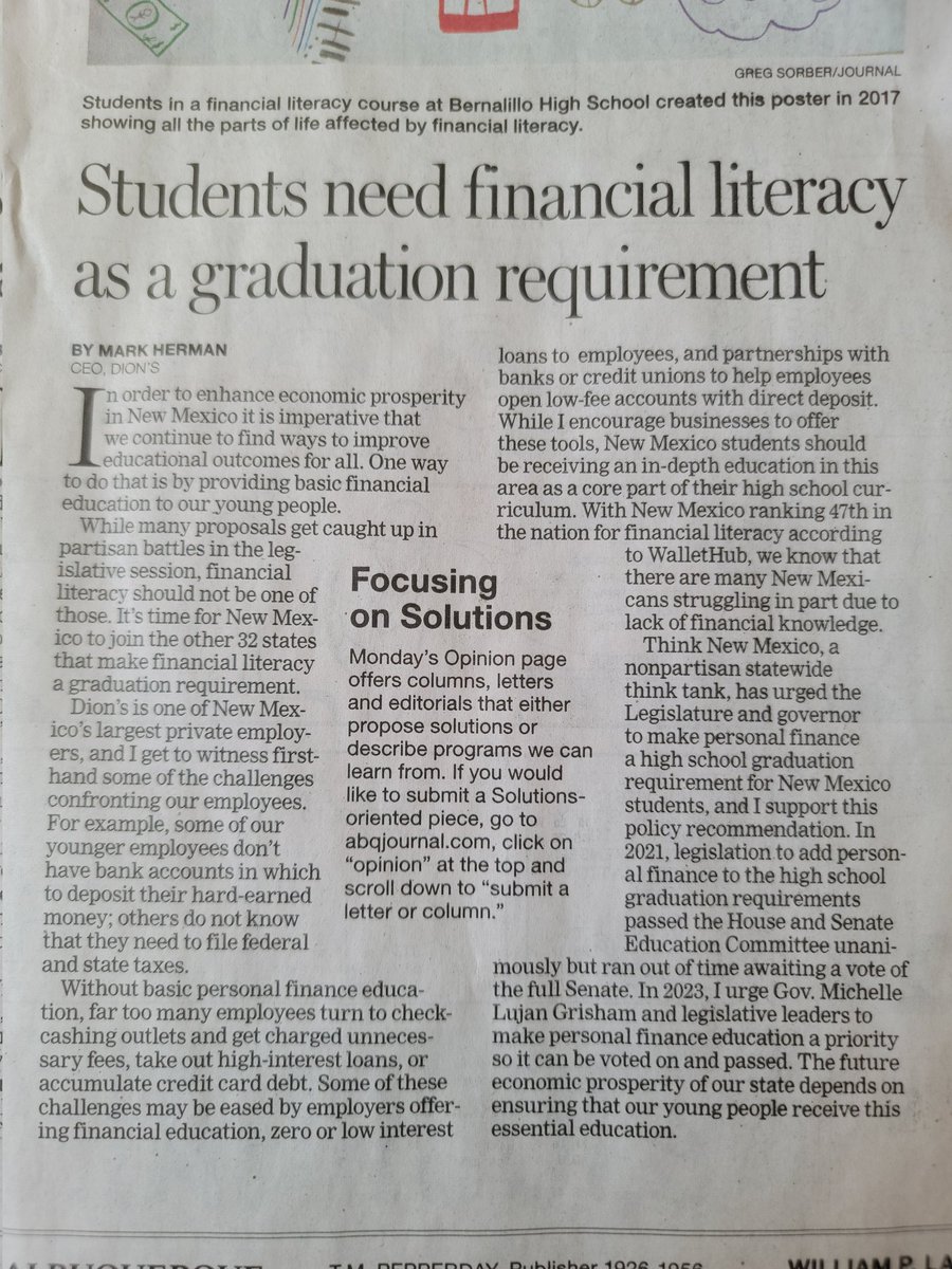 OrlandoABQ's tweet photo. This is much needed and well stated by a great leader in our community that knows first hand the importance of financial literacy. Great read @MarkHermanAbq 
@ABQJournal https://t.co/PfbItbuAe7