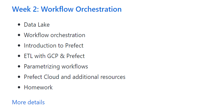 DataTalksClub's tweet photo. The second week of Data Engineering Zoomcamp starts today!

We'll talk about

🔸 Workflow Orchestration
🔸 Introduction to Prefect
🔸 Parametrizing Flow &amp; Deployments
🔸 Schedules &amp; Docker Storage with Infrastructure

https://t.co/LNsp2ldaVO https://t.co/JJiufSf2d9