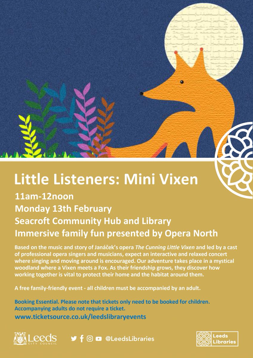 Tickets are now live on ticketsource. Little Listeners: Mini Vixen at Seacroft Community Hub and Library event tickets from TicketSource