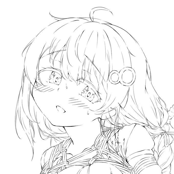 縛られてるのに笑顔というギャップが好きっていう差分の線画 