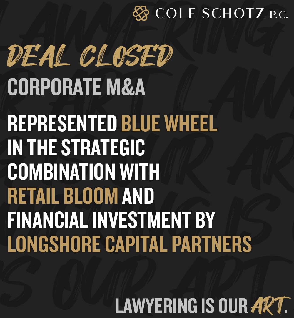 ColeSchotz's tweet photo. We represented our client, Blue Wheel, in its combination with Retail Bloom. Blue Wheel is a leading agency in omni-channel digital commerce.

#BlueWheel #mergersandacquisitions #merger https://t.co/46MCMyVGtI
