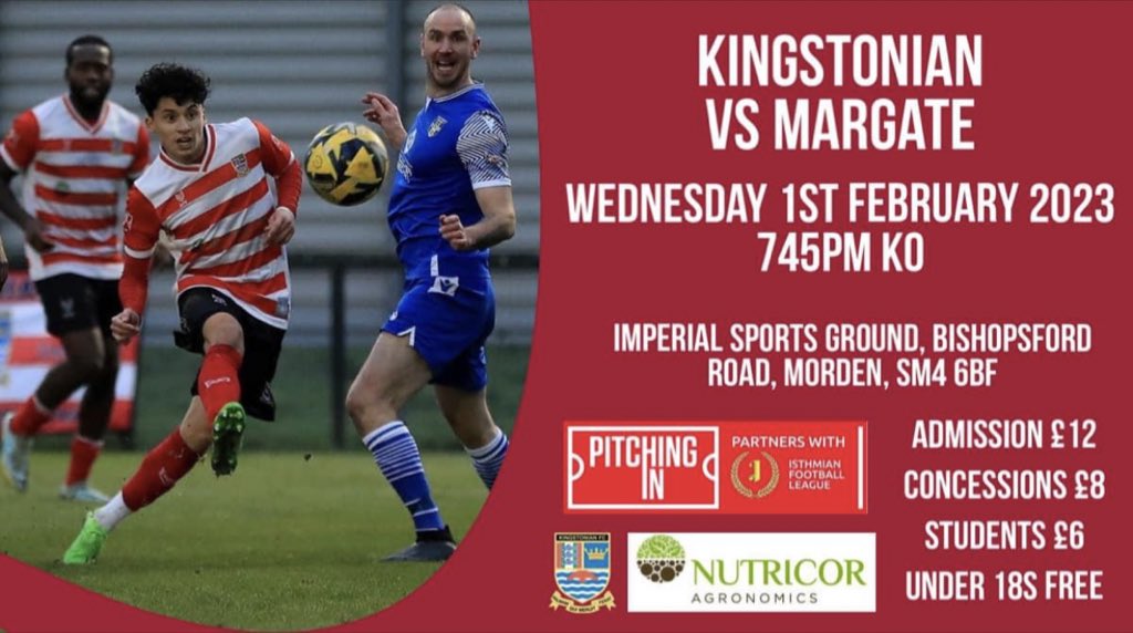 KsOllieU's tweet photo. Wednesday 1st February 
@KingstonianFC v @margate_fc 
Rob Tolfrey 600th Ks game https://t.co/bSMDHlIt93
