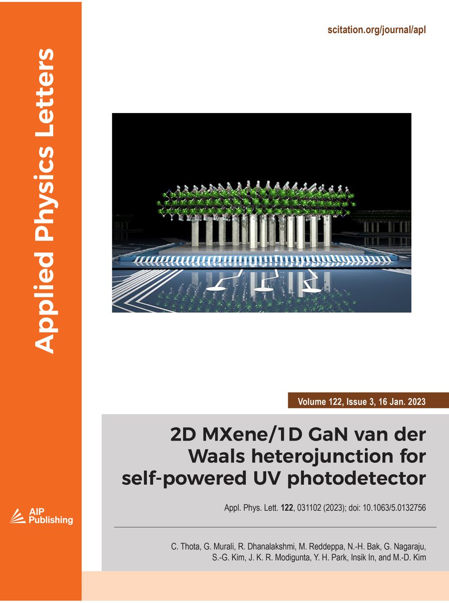 AppliedPhysLett's tweet image. Moon-Deock Kim and team utilized 2D #MXene nanosheets to improve the performance of GaN nanorod-based UV #photodetectors - read how in their cover article here: aippub.org/3JjM7Kq