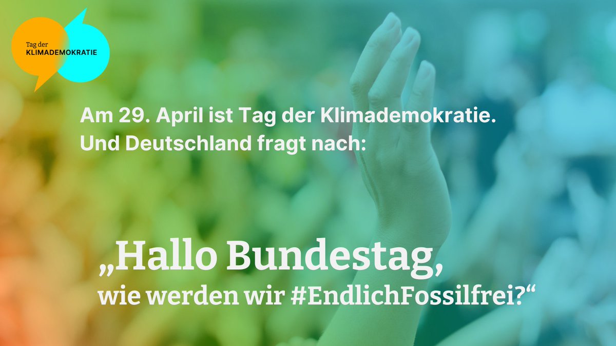 “Hallo Bundestag, wir müssen reden!“ Wie werden wir #EndlichFossilfrei. Sei dabei am 29.4. - dem #TagDerKlimademokratie. Alle Infos tagderklimademokratie.de youtu.be/I7dR4w705vg @klimademokratie