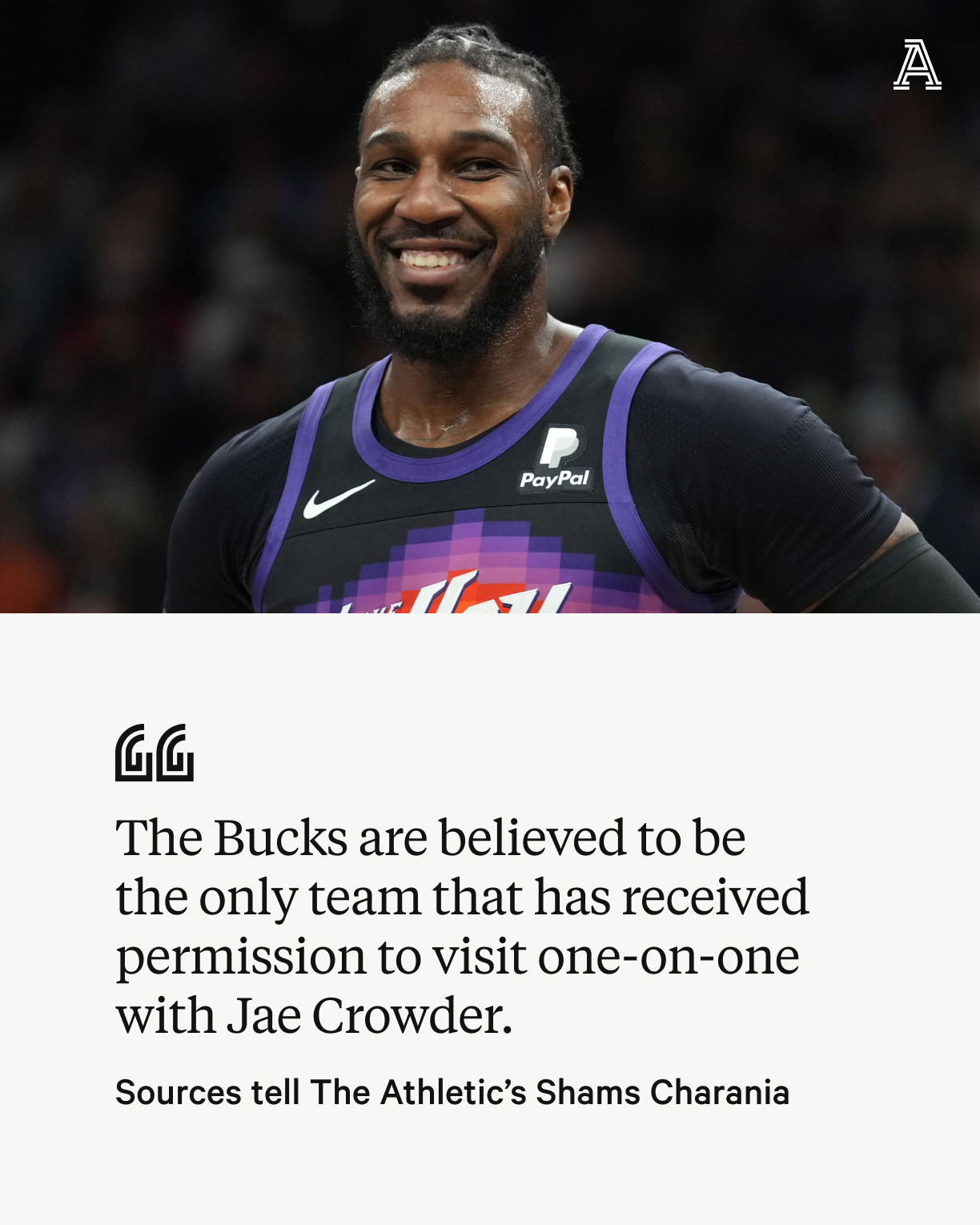 After 9 months away, Jae Crowder is ready to return to floor and chase a  title with Bucks - The Athletic