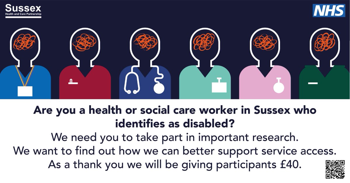 Are you a health &amp; social care worker who considers themselves to have a disability? You could get £40 to take part in important research for <a href="/StaffInMind/">Sussex Staff in Mind</a> to find out how we can better support your mental health. For more info contact megan@smgateway.co.uk