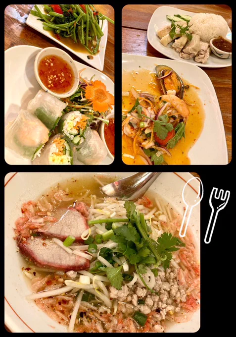 タイ料理キメてきた❣️ タイ料理はほんわかピンクで見た目の色も可愛くて美味しい😋💛 空芯菜がはちゃめちゃにうまい 