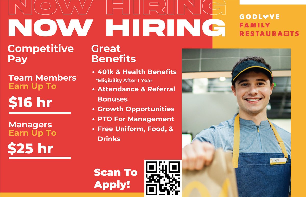 OMJGreeneCounty's tweet photo. Godlove Family Restaurants-McDonalds in Sugarcreek is Hiring!  Scan the flyer to apply. https://t.co/7fzF6dbtZO