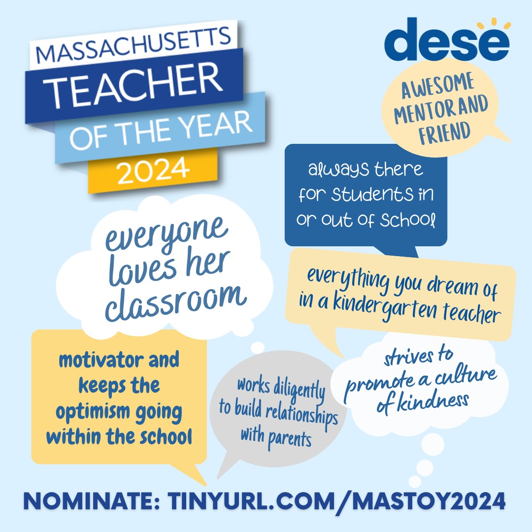 It’s easy and quick! Nominate a favorite #teacher for 2024 MA Teacher of the Year at ow.ly/ZLST50Mzs3C #Maedu