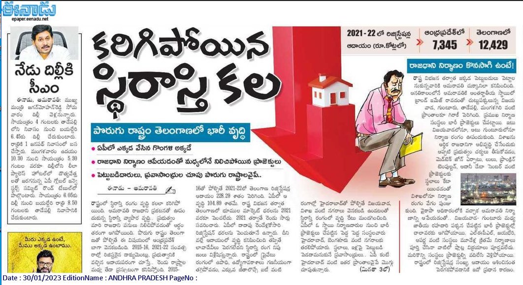 andhrudu12's tweet photo. కరిగిపోయిన స్థిరాస్తి కల
పొరుగు రాష్ట్రం తెలంగాణలో భారీ వృద్ధి
రాజధాని నిర్మాణం ఆపేయడంతో మధ్యలోనే నిలిచిపోయిన ప్రాజెక్టులు
పెట్టుబడిదారులు, ప్రవాసాంధ్రుల చూపు పొరుగు రాష్ట్రాలవైపే.. #AndhraPradesh #RealEstate #APRealEstate #IdhemKarmaManaRashtraniki https://t.co/4pXRjW3M7Q