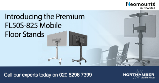 Introducing the premium FL50S-825 mobile floor stands from <a href="/Neomounts/">Neomounts by Newstar</a> by Newstar, designed with an eye for every detail and using the highest quality materials. 
Call the Northamber AV team on 020 8296 7399 to order or for more on the range visit northamber.com/neomounts.