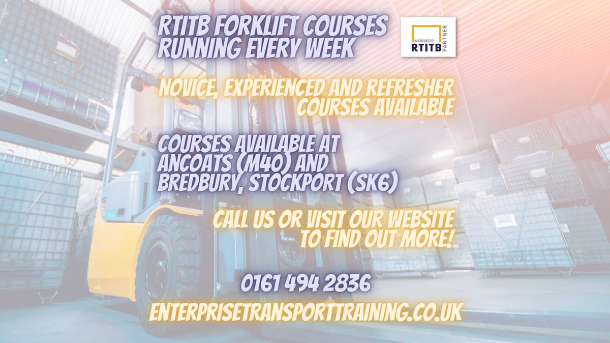 EnterpriseTT_'s tweet photo. Check out our range of FLT courses now available aimed at all levels of experience! #FLT #forklift #rtitb https://t.co/hp5iYAp0Eh