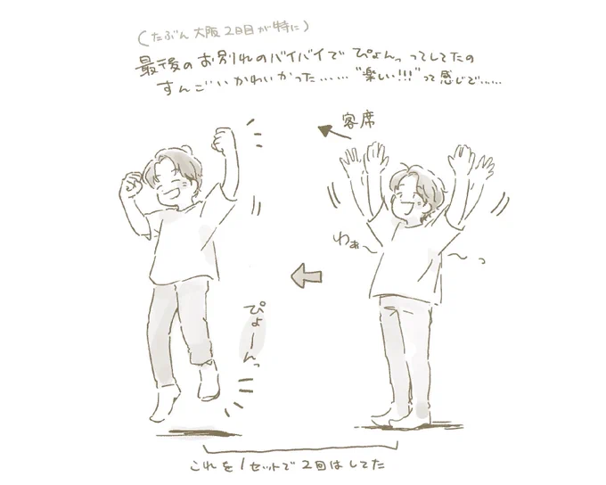 大阪2日目最後の最後の記憶 レポ早々に力尽きたけどここだけは!と思って描いてた 跳ね方あまりに無邪気………… #YP_Reassembly 