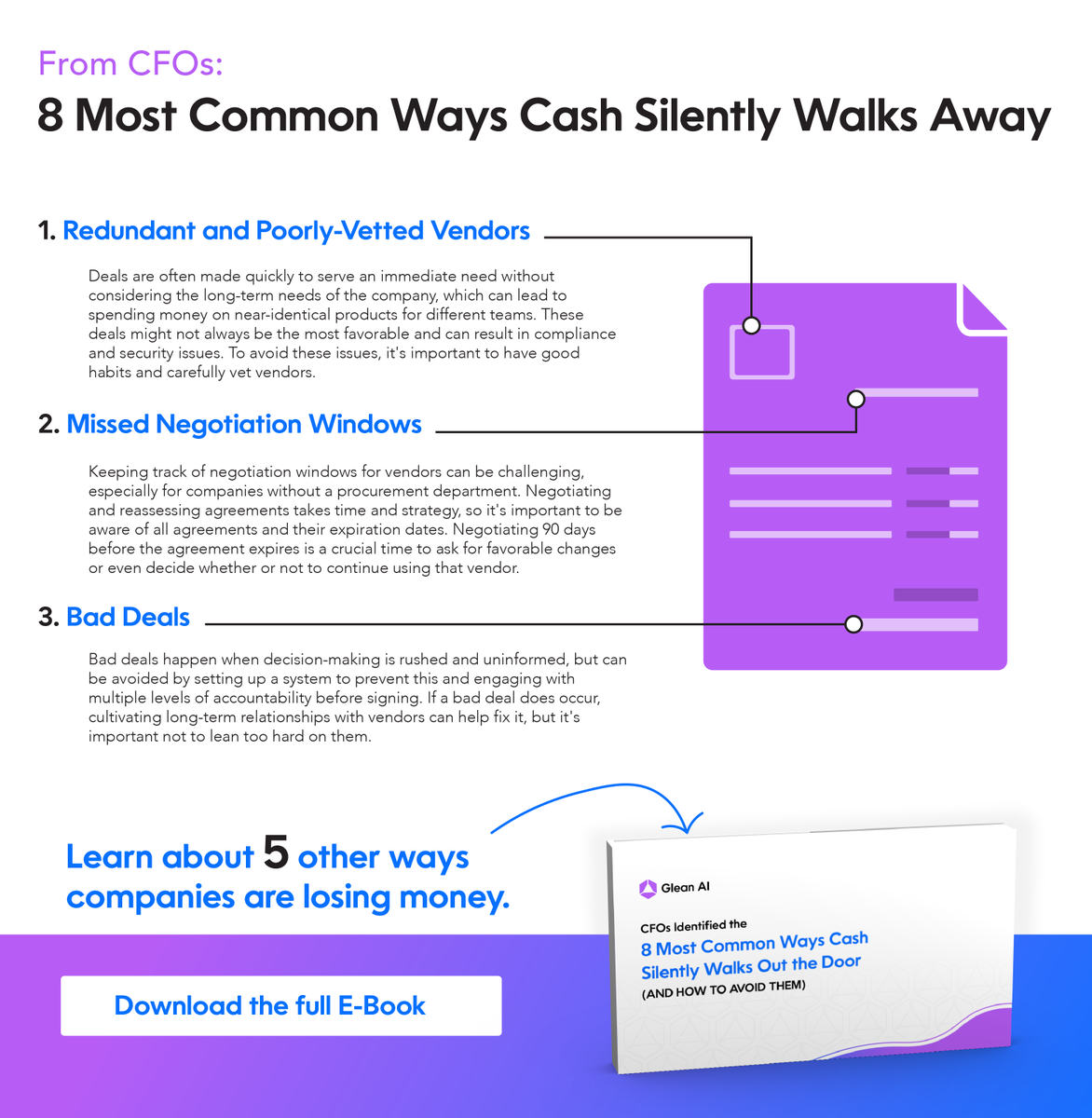 Stop wasting money on inefficiencies in your accounts payable process. Our Ebook "8 Common Ways Cash Silently Walks Out the Door" reveals the top 8 ways cash leaks in your business and shows you how to fix them. Download now! 
glean.ai/8-ways-cash-si…