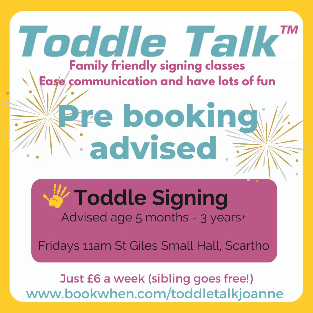 Hey 👋 there's two more classes this half term and it's looking pretty booked up 👀 
If you'd like to join us, I'd definitely pre-book ✅
#ToddleTalk #BabySign #ToddlerSign #LincsConnect #Scartho #NELincs #BabyClass #SignToLearn